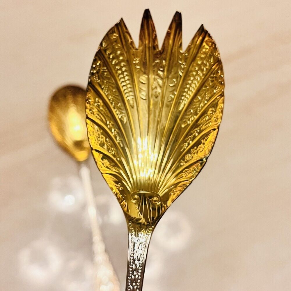Vintage William Adams Sheffield England Serving Spoon Set Silverplate Gold Wash - Picture 3 of 10
